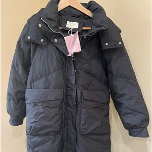 Nap Loungewear Long Hooded Puffer Coat - Size M medium - Black